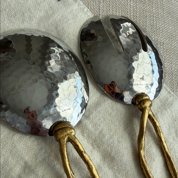 Michael Aram Gold Hammered Silver Salad Servers - Picture 5 of 7